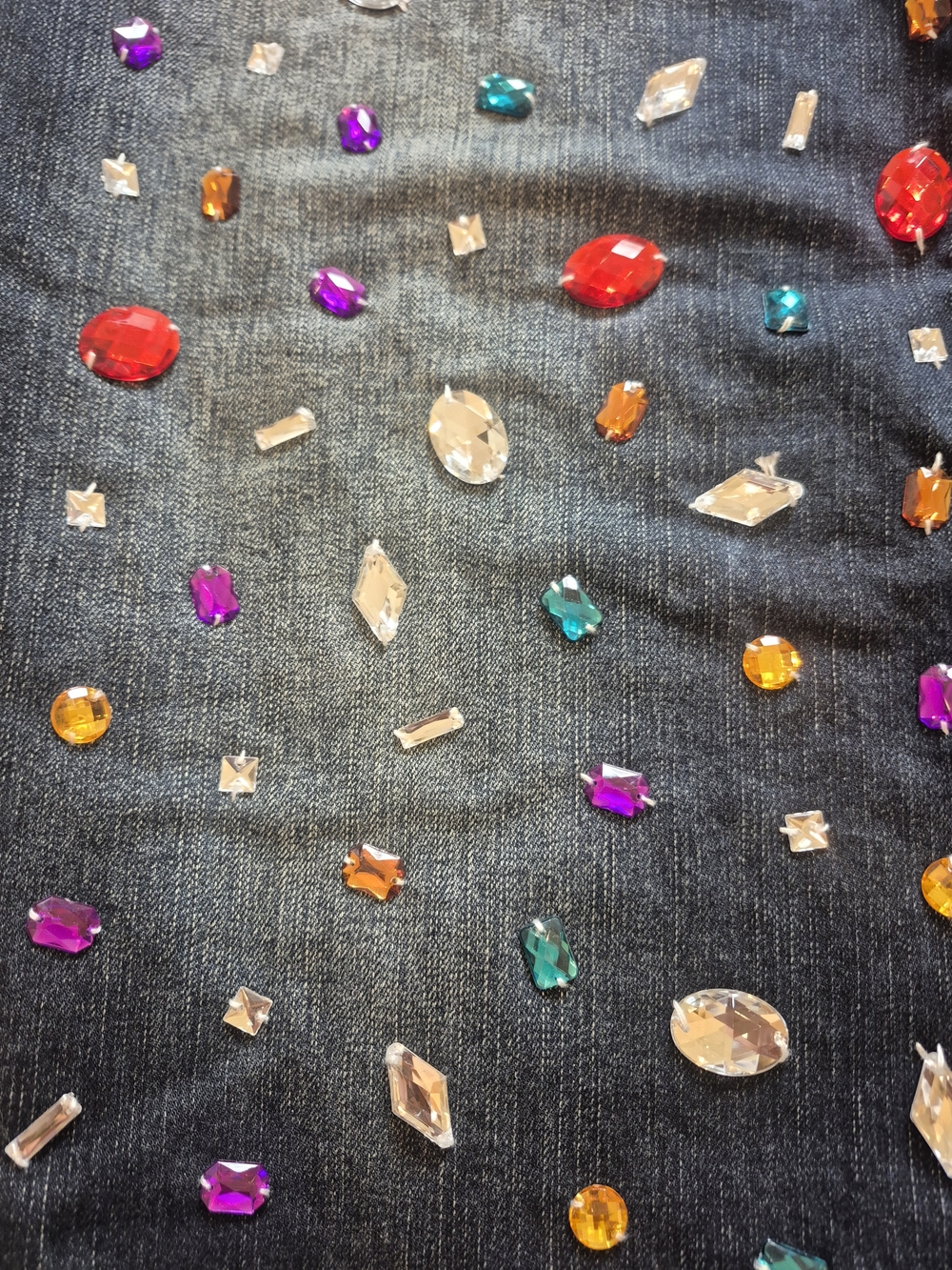 AKIRA Straight-Leg Jeans with Multicolor Jewel Embellishments - Dark Wash - Picture 7 of 9